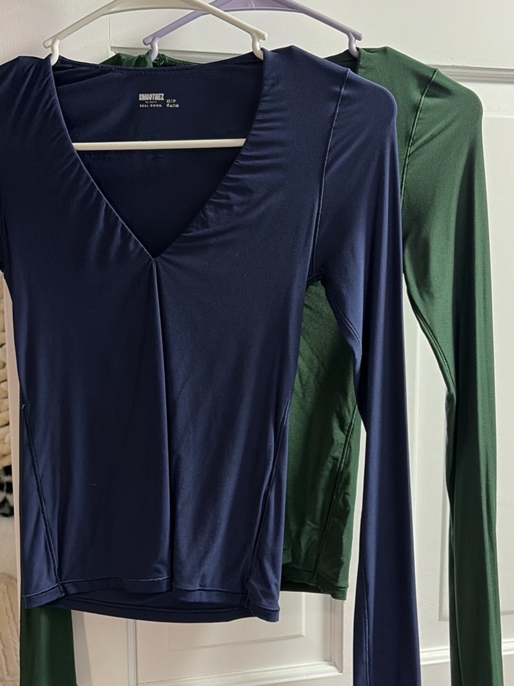 Smoothies V-Neck Long Sleeve Top — Navy. Two for 35